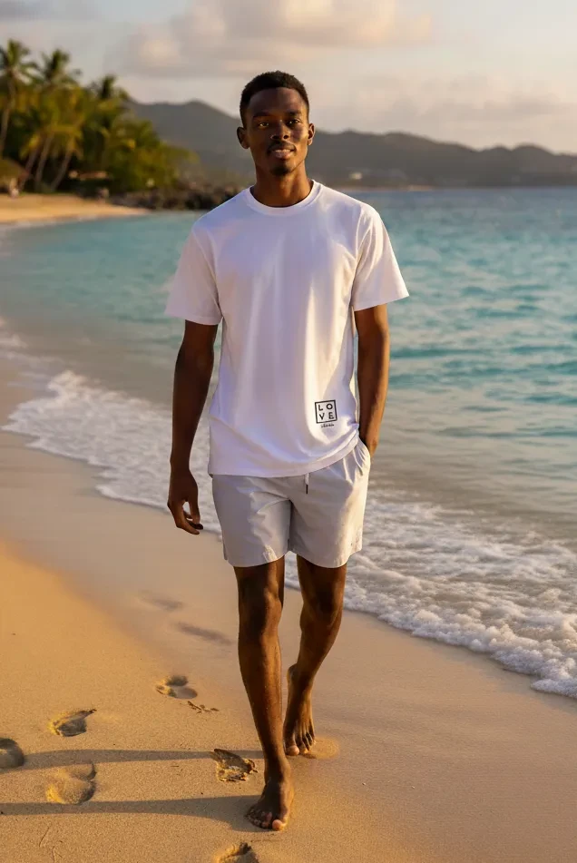 Men's White T-shirt – Cotton and elastane – Signature St. Barth  - Heading for Saint-Barth: the port of your dreams in textile edition.